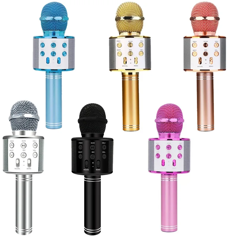 

Ws858 Microphone Handheld Karaoke Player Microphone with Speaker and Amplifier Microphone Speaker Combo Playing Podcasting, Black/gold/rose gold/silver/pink