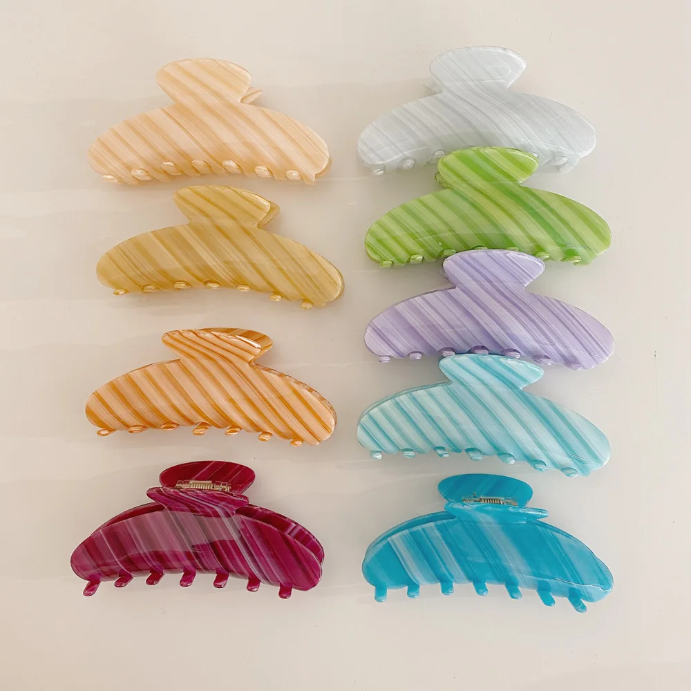 Fancy Stripe Hair Claw Clips Large 10.5 CM Luxury Brand Acrylic Cellulose Acetate Hair Claw Accessories for Thick Hair