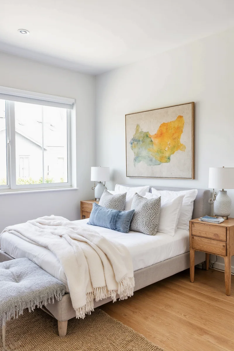 Vertical storage solutions in a small bedroom