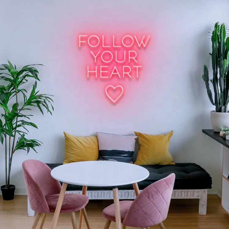 

Koncept New Arrival Free Drop Shipping 50CM 12V Flexible Custom LED Electronic Sign Letter Follow your heart LED Neon Sign