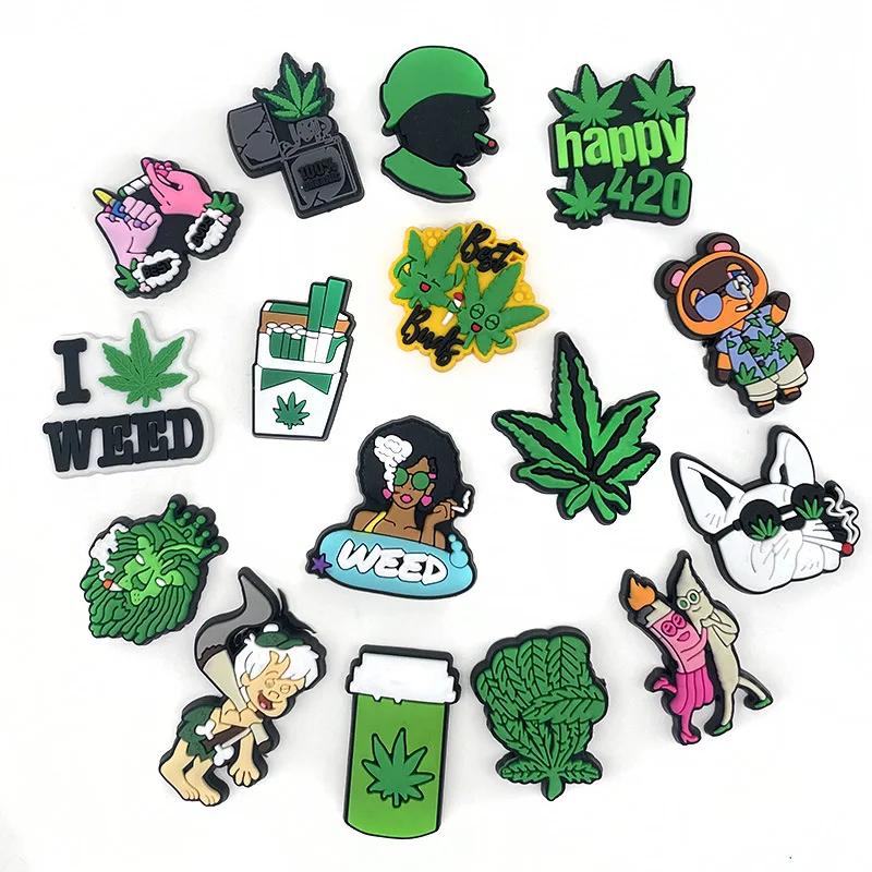 

2022 New PVC Croc Charms The Leaf 420 Weed plant Croc Shoe Charm Bulk for gift shoe decorations for Kids Gift