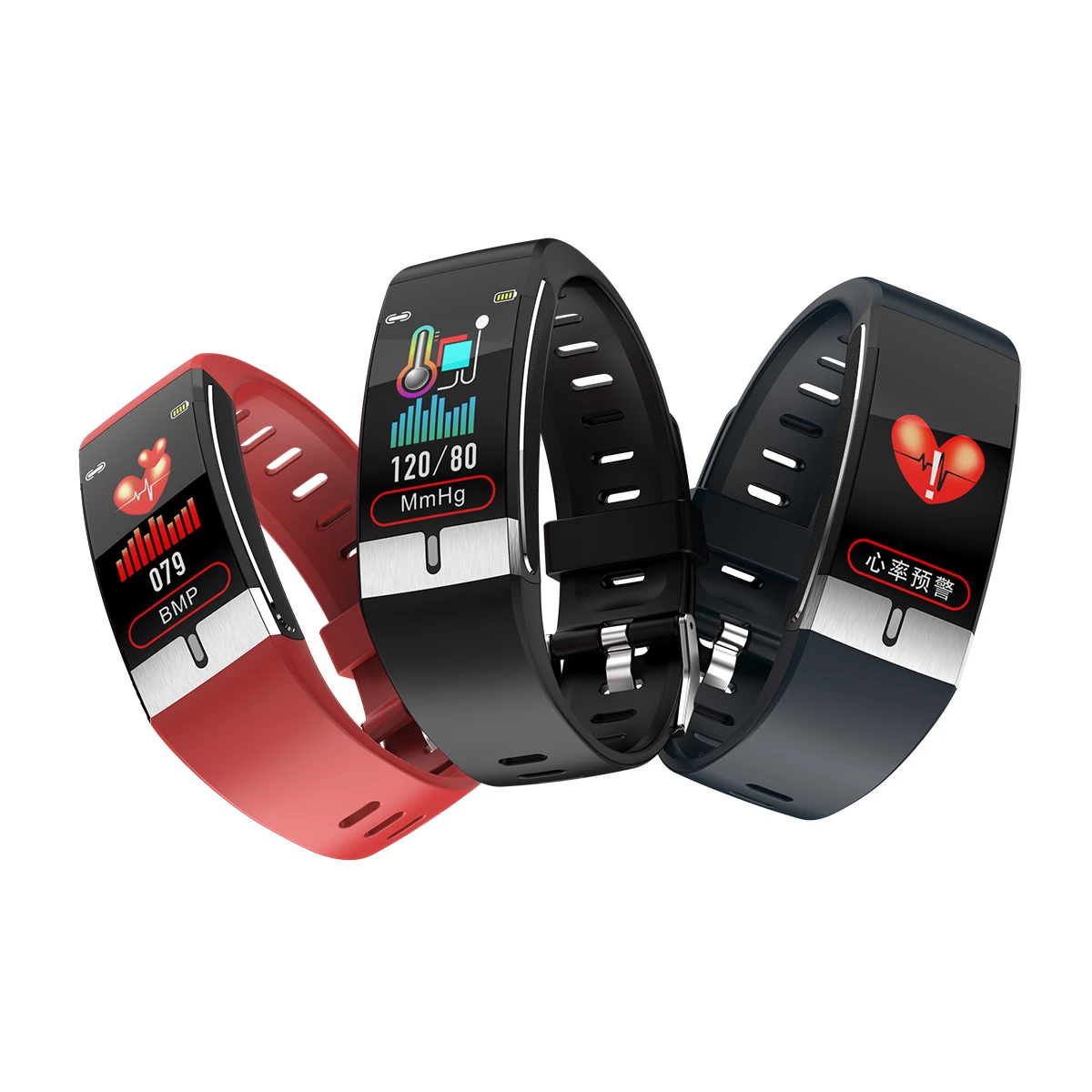 

E66 Smart Heart Rate Monitor Blood Pressure Sport Activity Fitness Tracker IP68 Waterproof Smart Watch Sport Bracelet, Red gray blue