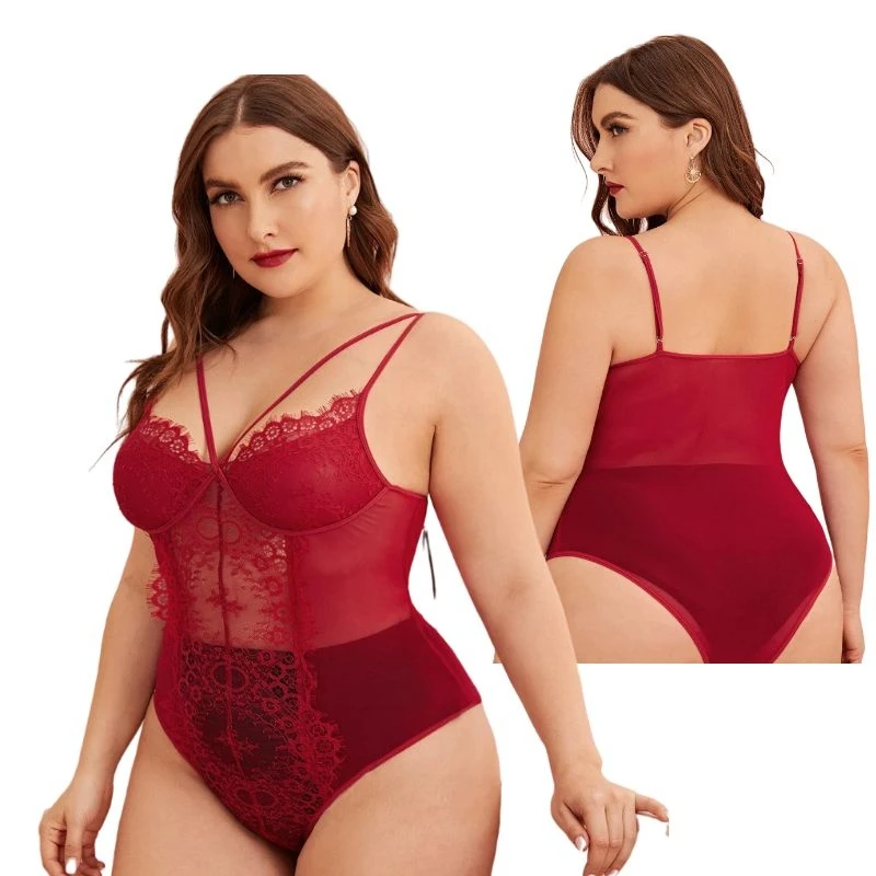 

YEECI plump women sexy mature plus size lingerie glow lace women lingerie 2021 plus size red bodysuit lingerie