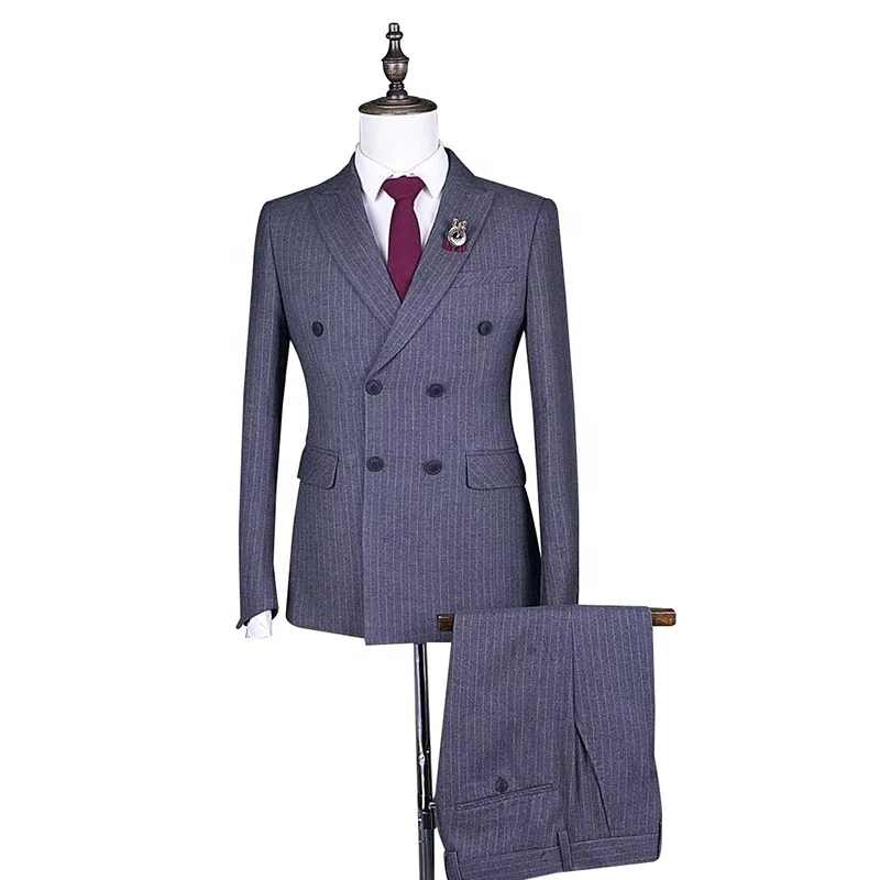 

Gentlemen Men Suit High Quality Double Breasted Blazer Vest Pants Suits, As pic