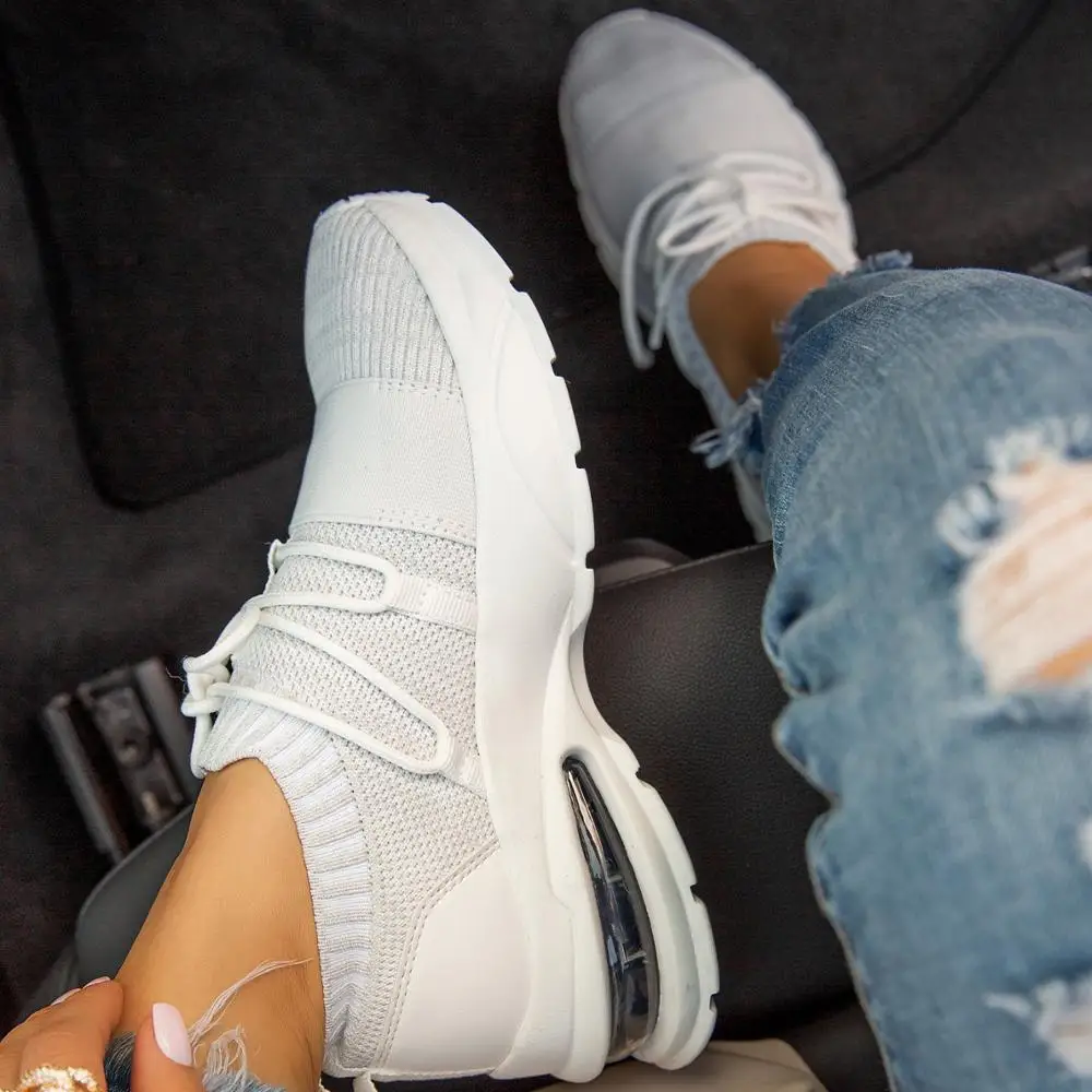 

Air cushions heighten fashionable knit sneakers for women, White,black,apricot