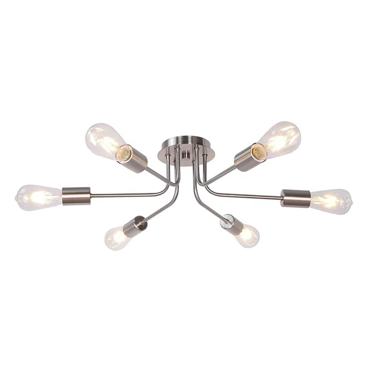 Contemporary Industrial Design Modern Style Metal Sputnik Chandelier 6 light Semi Flush Mount Ceiling Light