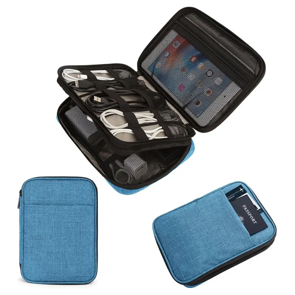 

Amazon Double Layer Travel Cable Organizer Electronics Accessories Cases for Cables iPhone Kindle USB, Blue,customized