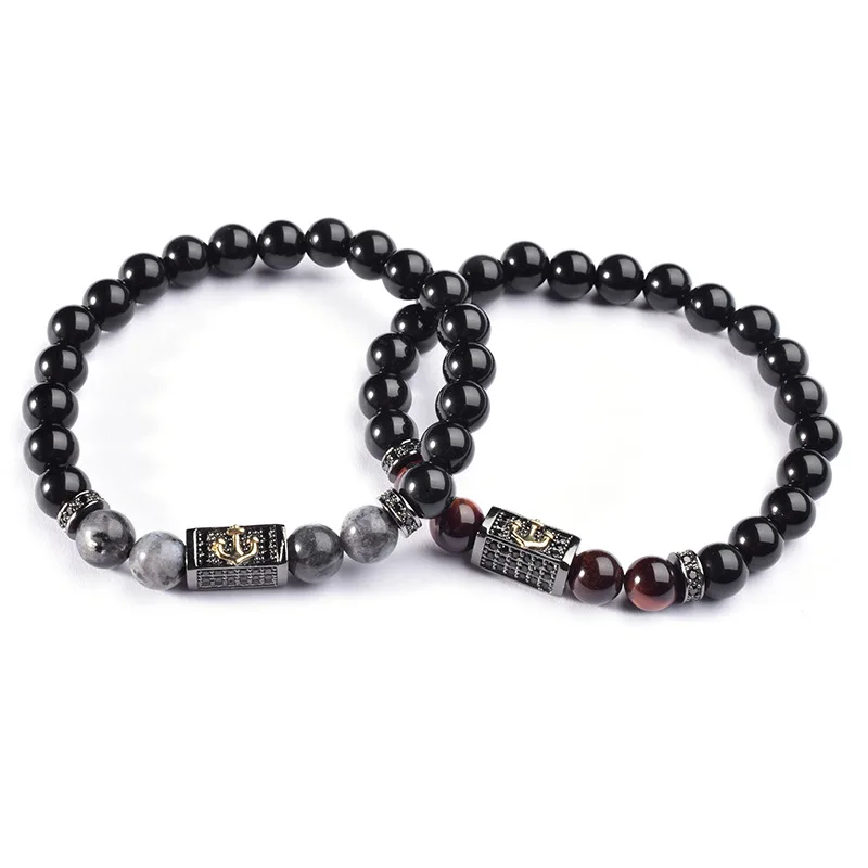 

Tiger Eye Stone Black Beads Bracelet Anchor Diamond Luxury Slippery Natural Stone Beaded Bracelet for Men Anchor Bracelet