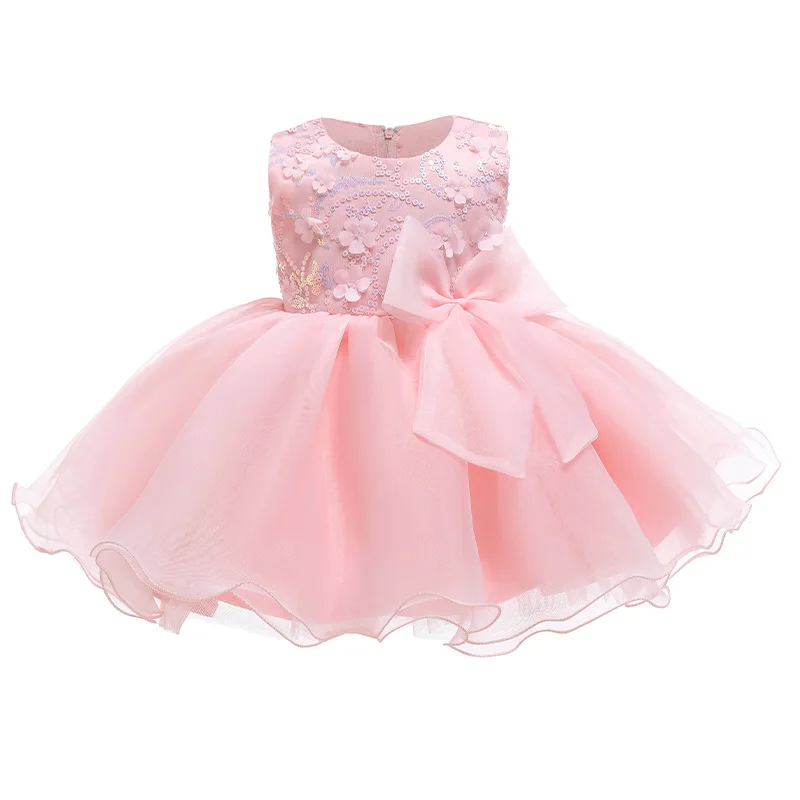 

Hot Sale Baby Girls Princess Party Dress Lace Bow Flower Performance Puffy Dresses