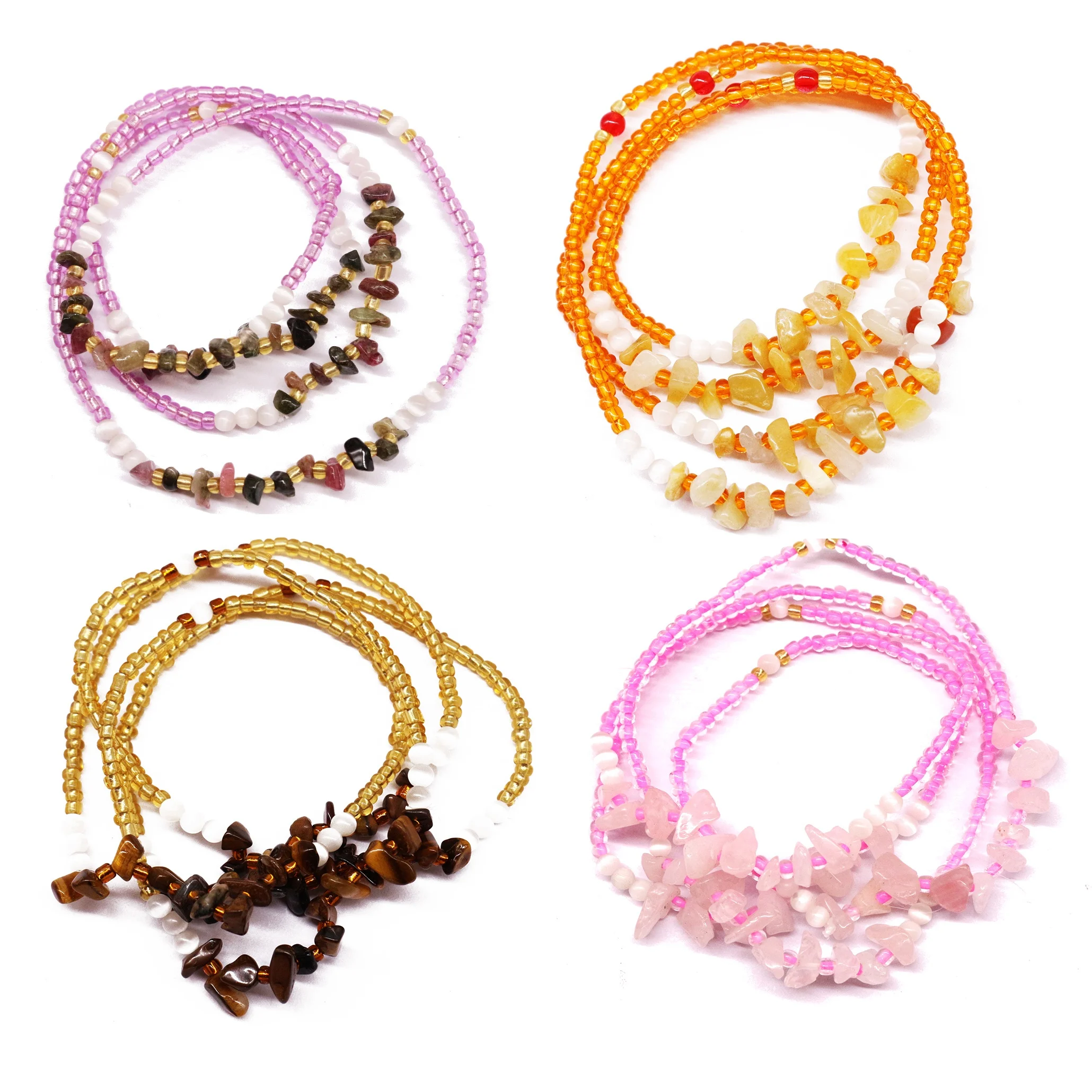 

Gaby single-layer handmade elastic waist chain color rice waist beads with nature stone body chain, Colorful