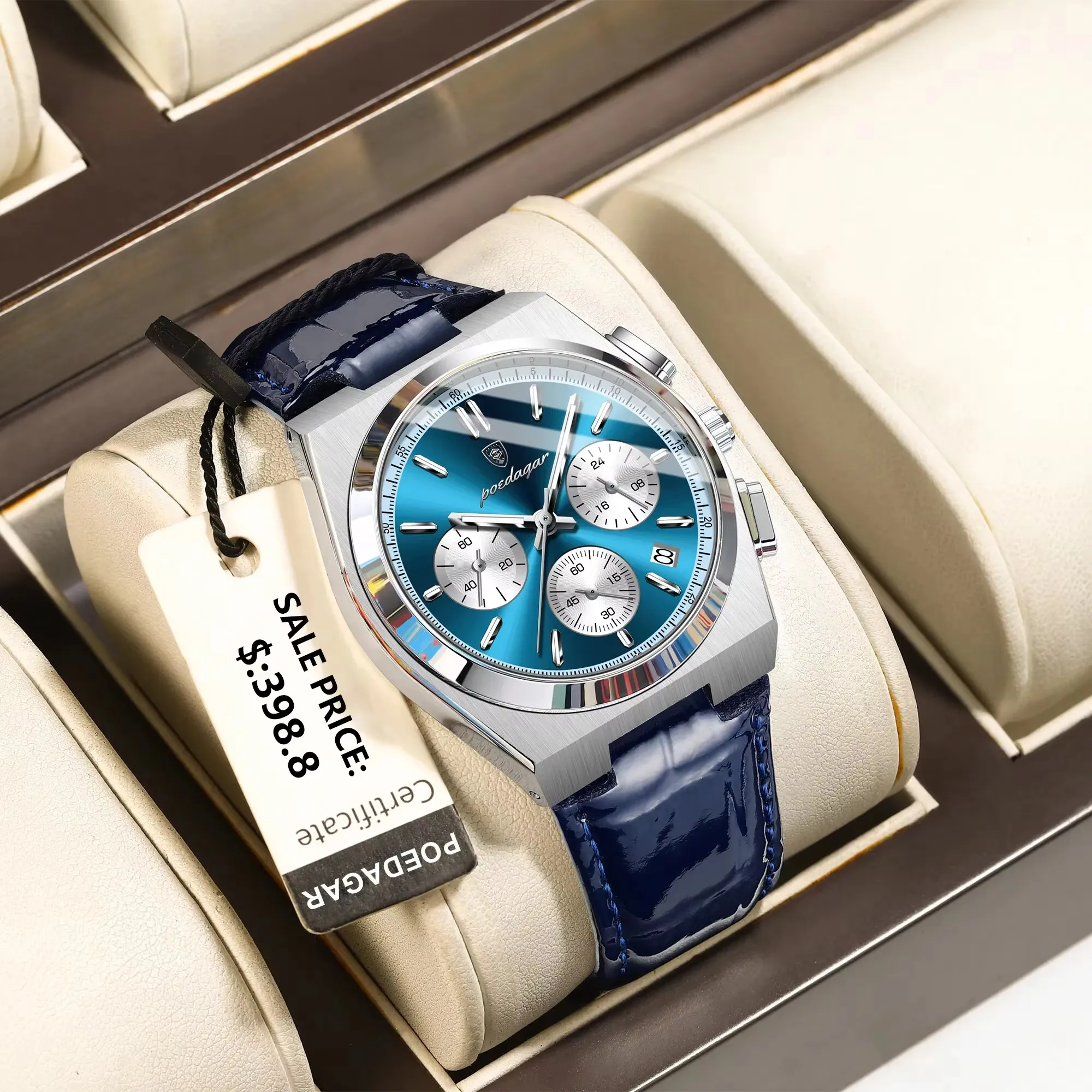 POEDAGAR 970 Luxury Fashion Man Watch Waterproof Luminous Multifunction Date Quartz Watch for Man Sports Leather Men's Watch