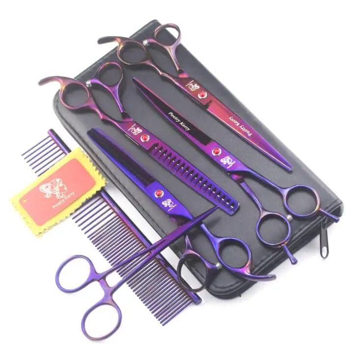 

Free shipping 7.0 inch Purple Stainless Steel Pet Trimmer Kit Dog Grooming Scissors Set
