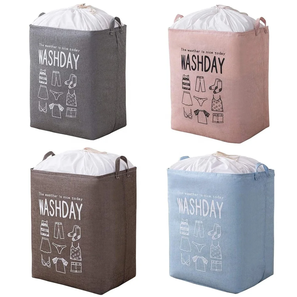 

Foldable customized 600D Oxford cloth folding Large laundry basket Collapsible Drawstring Clothes Hamper Storage with Handle
