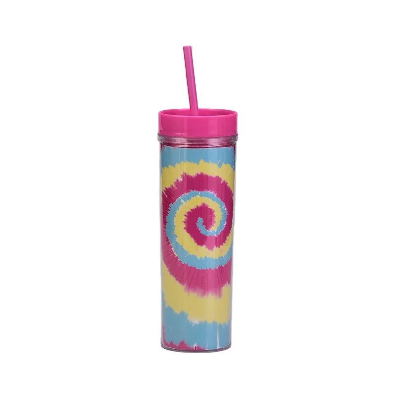 

16oz Double Wall Plastic Acrylic Tumblers With Straw Reusable Water Tumblers Custom