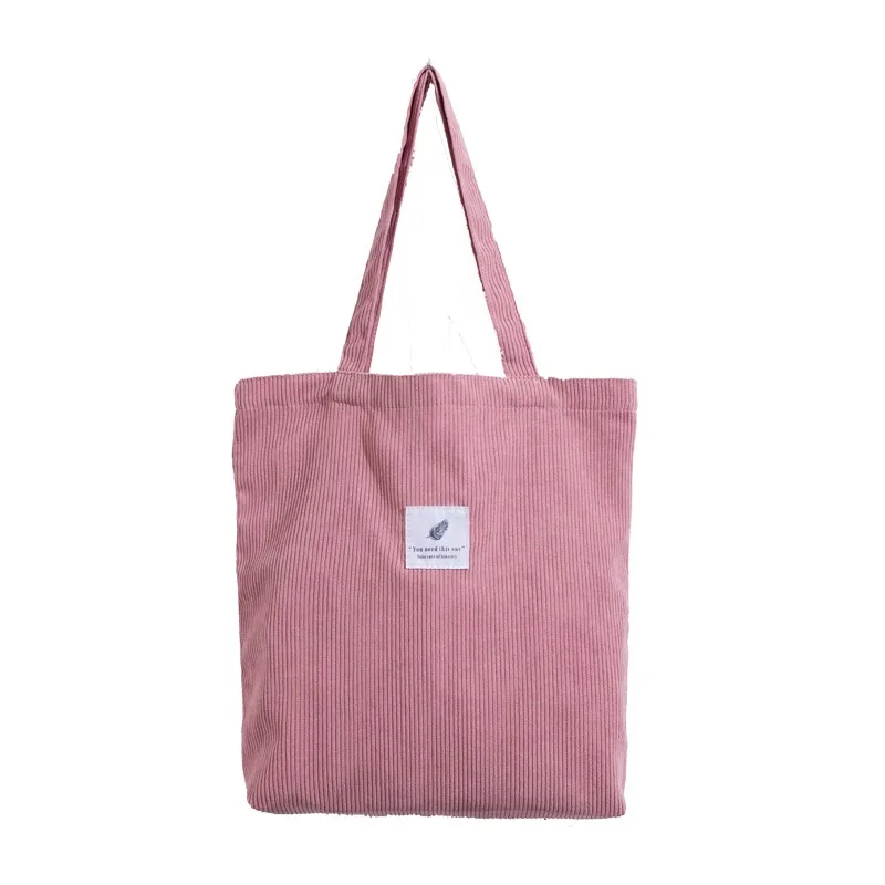 

New Style Eco Friendly Custom Logo Grocery Casual Foldable Shopping Corduroy Tote Bag, Customized color