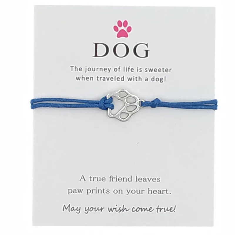 

Promotional Gift Free Design Customize Logo Card Bracelet Green Color Wax Rope Hollow Metal Dog Claw Bracelet For Girls, Picture
