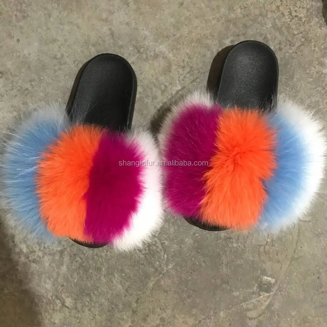 

Wholesale custom real natural raccoon fur slippers fur slides for women, We can do any color