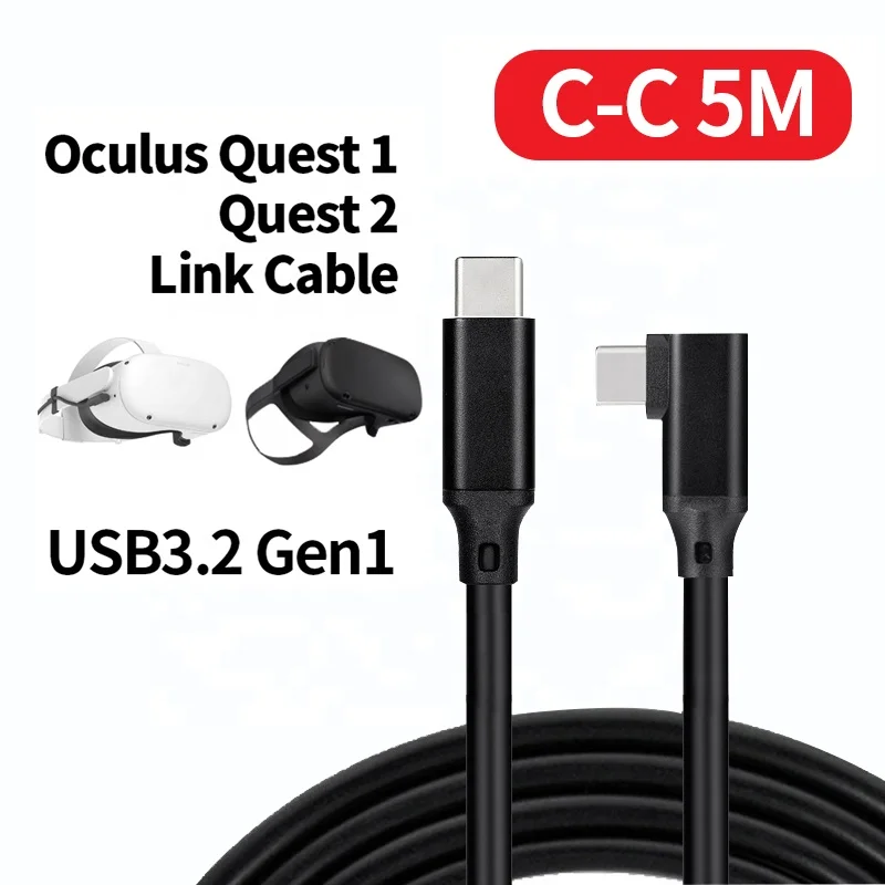

VR Oculus Quest 1/2 Link Cable 5M Right Angle Usb 3.2 Gen1 For VR Oculus Quest Headset, Black