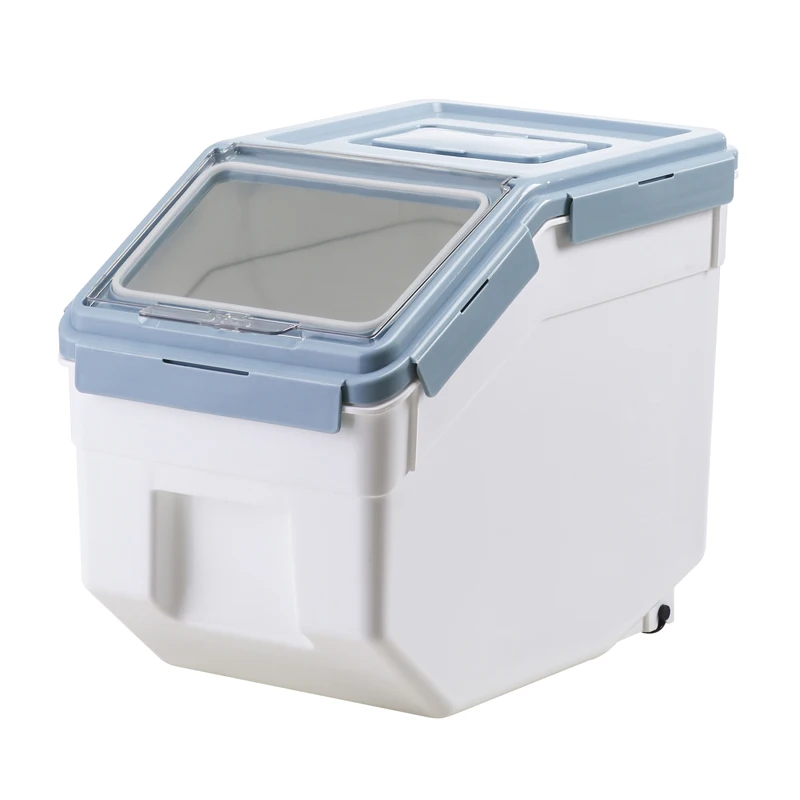 

plastic rice storage box Durable Sealed Transparent Plastic Food Storage 20L Rice Dispenser Container, Blue,beige,grey