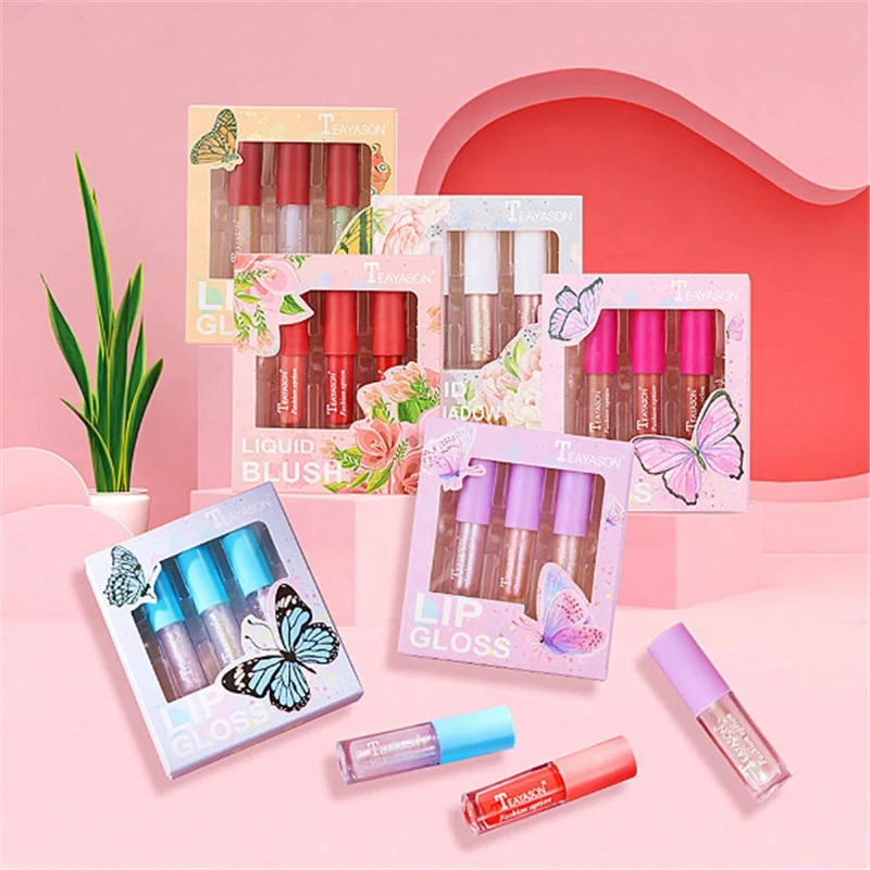 

OEM Private Label Makeup Set Lip Plumping Oil Diamond Lipgloss Glitter Lipstick liquid Blush highlights To Brighten Skin Tone