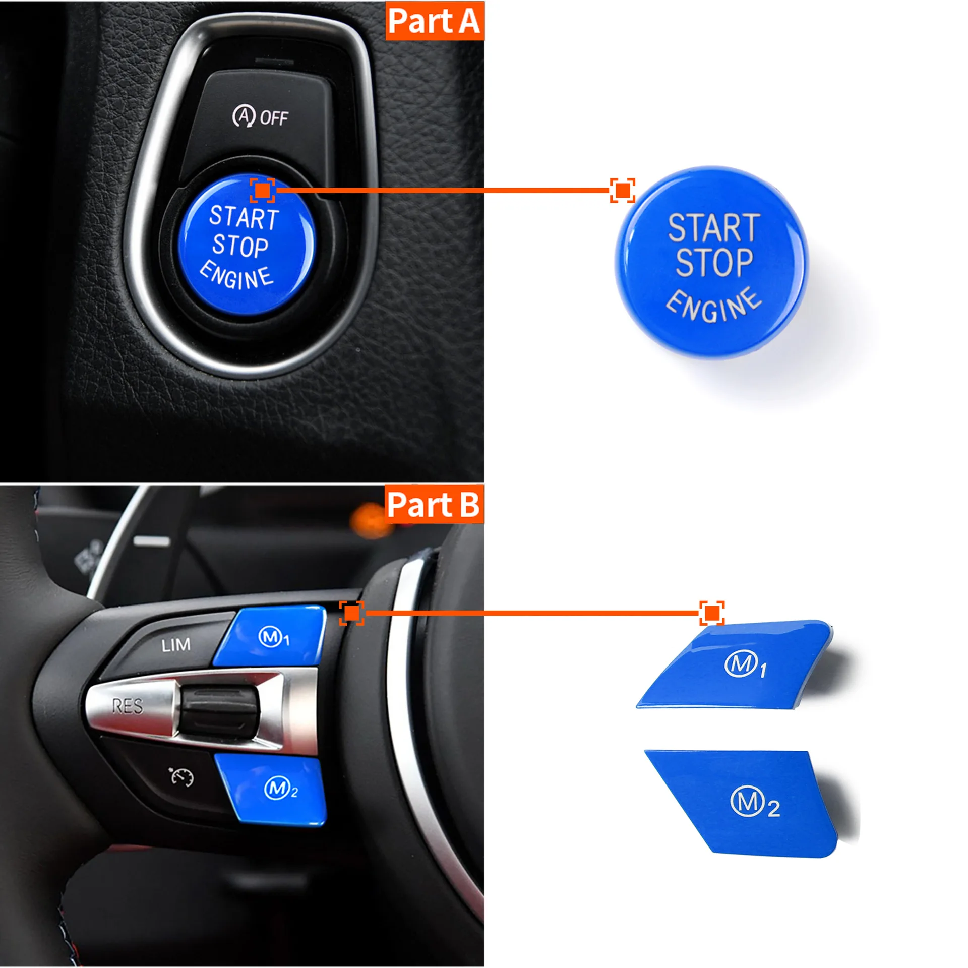 

Replacement M1 M2 Steering Wheel Buttons For BMW 1/3/5 SERIES M SPORT/M2/M3/M4/M5