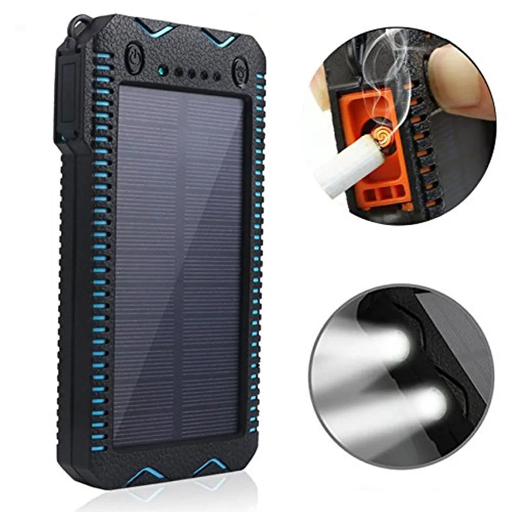 

Outdoor Waterproof 2LED Lights Solar Charger 2 USB Portable 20000mAh Solar Power Banks Cigarette Lighter