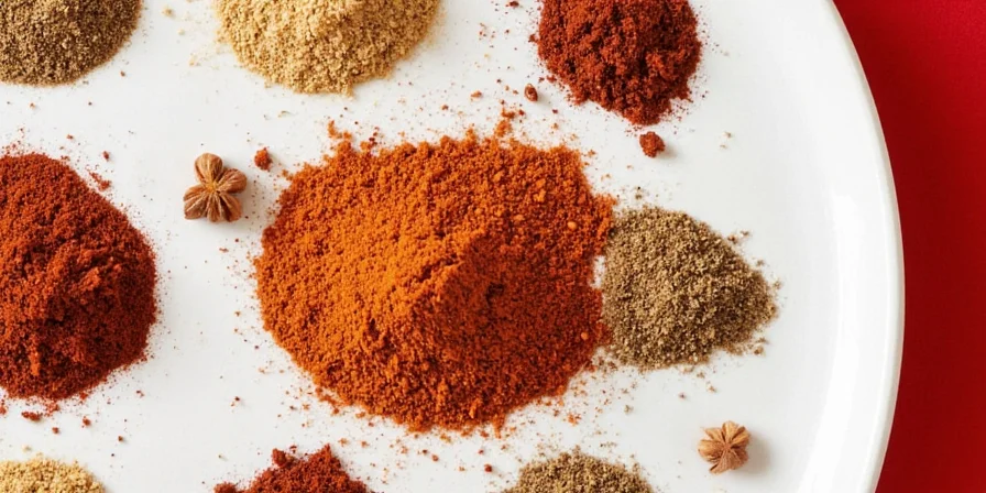 A colorful spread of spices used in buffalo rubs