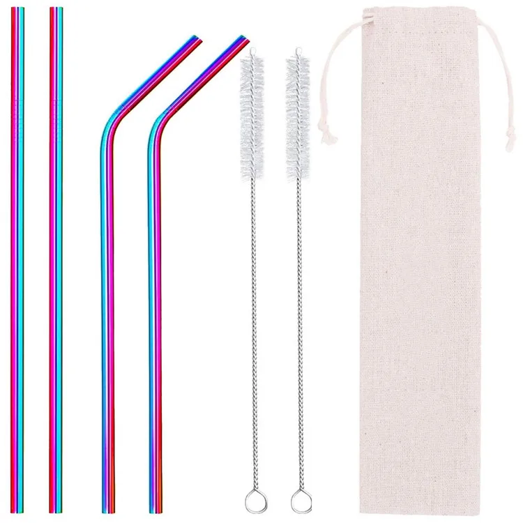 

Amazon Hot selling 304 Reusable Portable Colorful Stainless Steel Metal Straw Set, Silver/gold/rose gold/rainbow/black/blue/purple