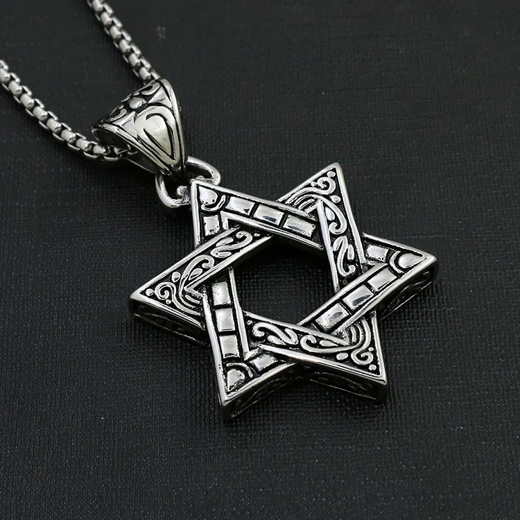 

Stainless Steel Six-pointed Star Jewish David Celtic Sculpted Pendant Necklace, Picture