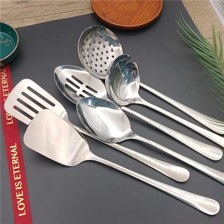 

2022 stainless steel shovel spoon frying slotted spoon skimmer soup ladle flatware set, Silver