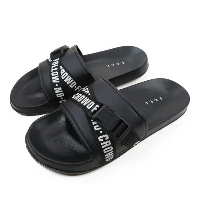 

Latest Hot Sale Clear Black Design Logo Printing Shoes Men Slipper