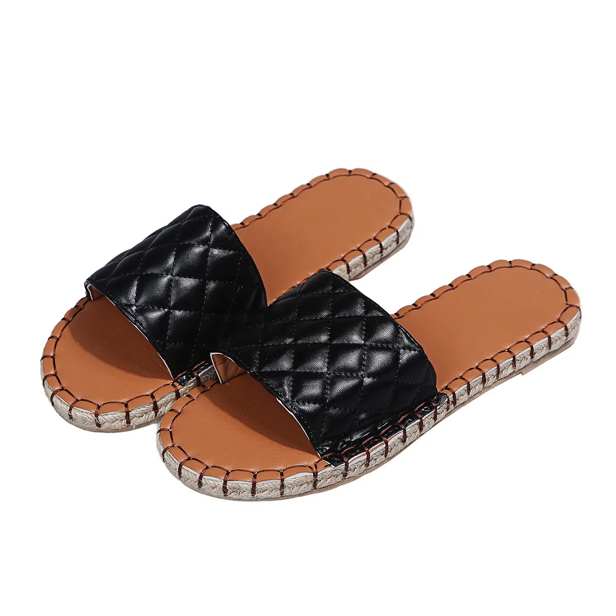 

2021 New Summer Soft Sole Ladies Open Toe Diamond Lattice Sandals Flats Women Sandals