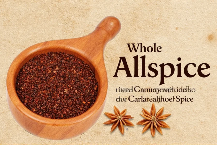 Close-up of whole allspice berries next to ground allspice showing texture difference