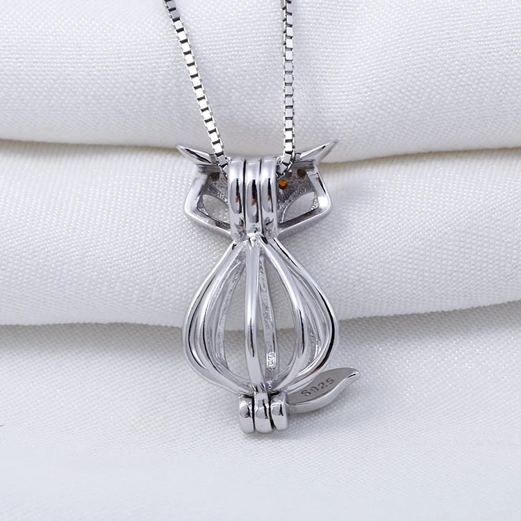 
Wholesale 925 Sterling Silver Jewelry Necklace Charming Women Fox Pearl Cage Pendant necklace 