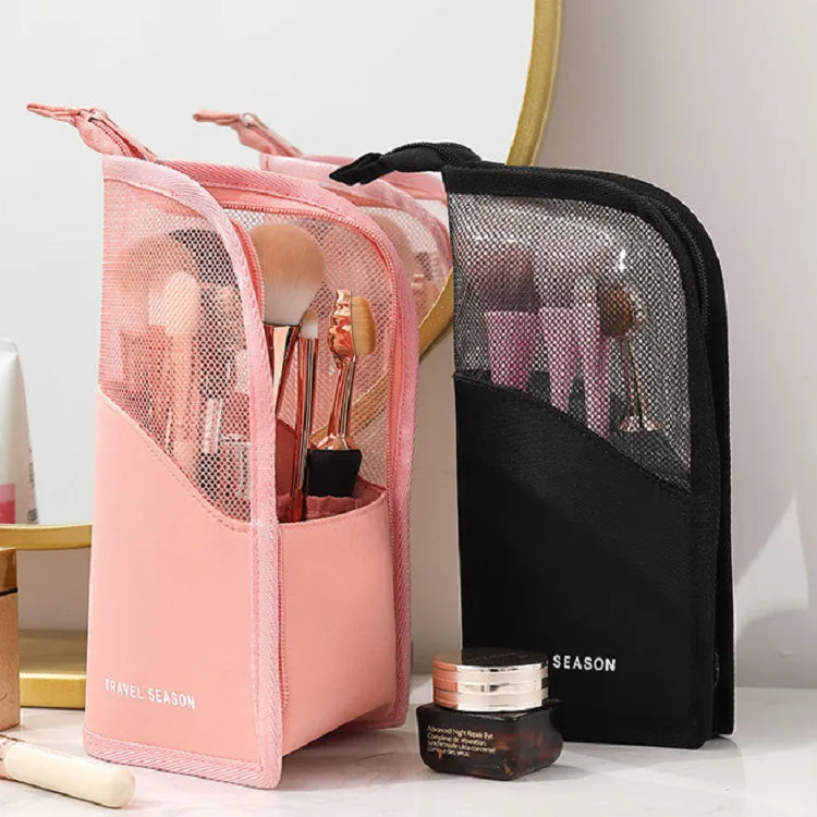 

2 PCS Custom Women Stand Up Waterpoof Make Up Brush Holder Pouch, Pink,black