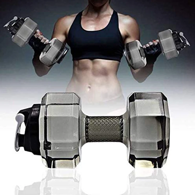 

2020 New Arrivals 2.2L Portable Gym Office Fitness Water Filled Weight Dumbbells Shaped Sports Water Bottles