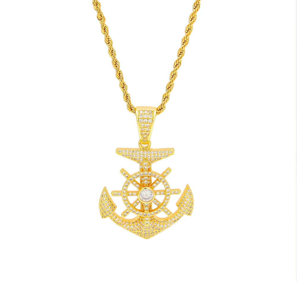 

Zircon Pendant Ship Rudder Ship Anchor Pendant Street Dance Rapper DJ Nightclub Cool Jewelry