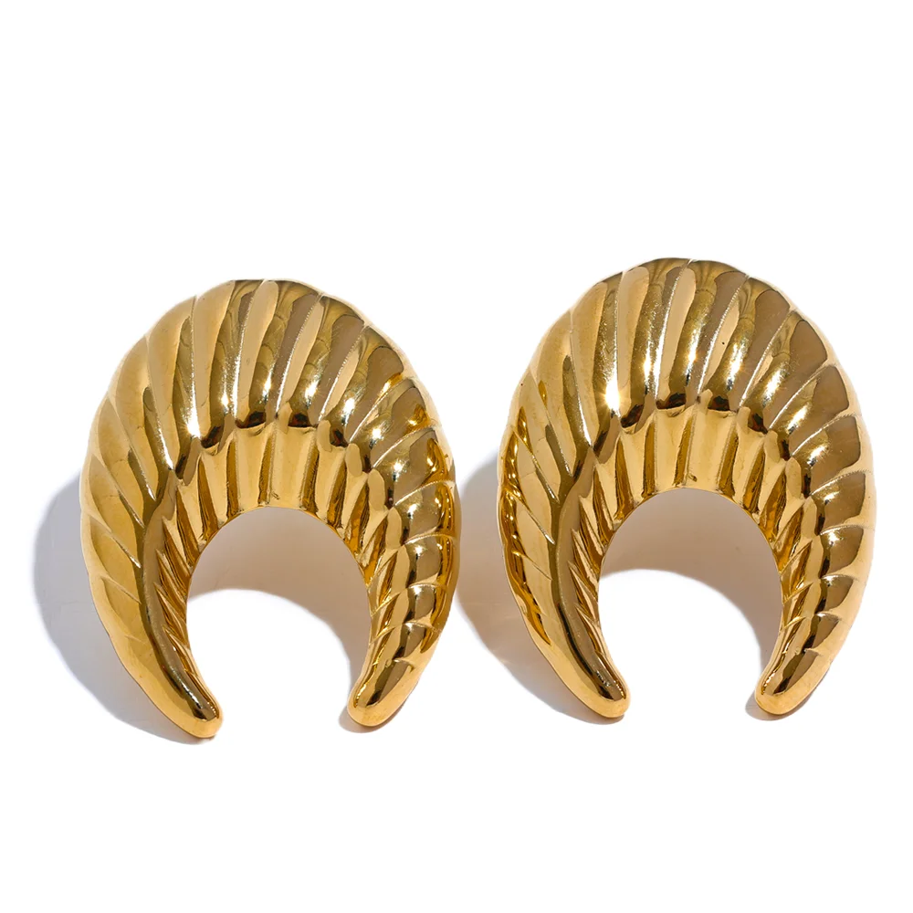 

JINYOU 330 Stainless Steel 316l Moon Horn Hollow Texture Stud Earrings for Women Statement Daily Metal Waterproof Jewelry Bijoux