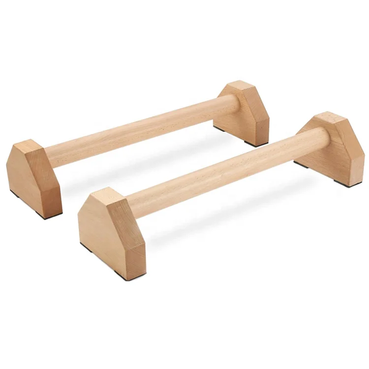 

Wellshow Sport Wooden Parallettes Push Up Handle Bar Gym Gear Equipment Anti-Slid Mat Workout Solid Exercise Portable Fitness