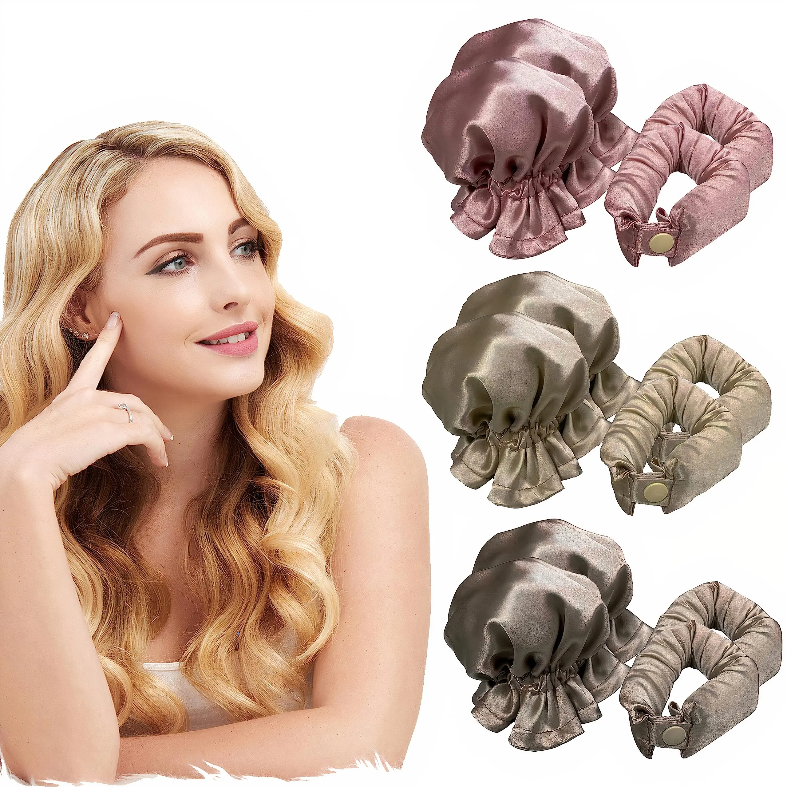 

Sleep-Friendly Soft Heatless Curling Rod Headband New Satin Heatless Hair Curler with Hair Caps for All Hair Types