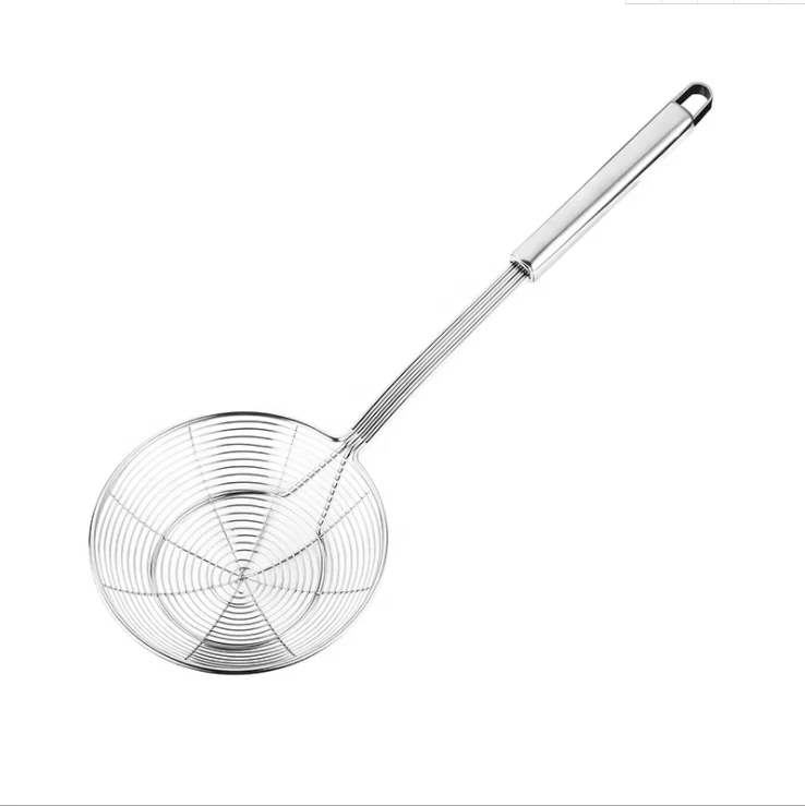 

Amazon selling long hand kitchen wire stainless steel fine mesh Spider Strainer Skimmer for kitchen, Silver