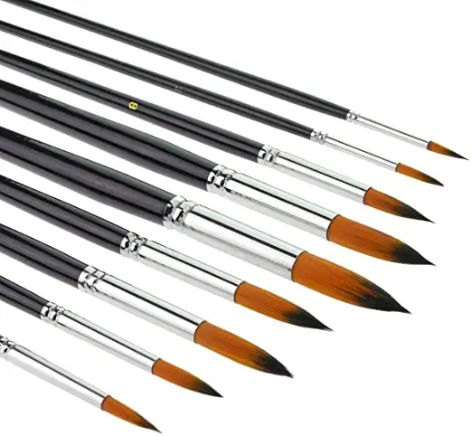 

Artist Paint Brushes - Top Quality Red Sable (Weasel Hair) Long Handle Round Paint Brush Set