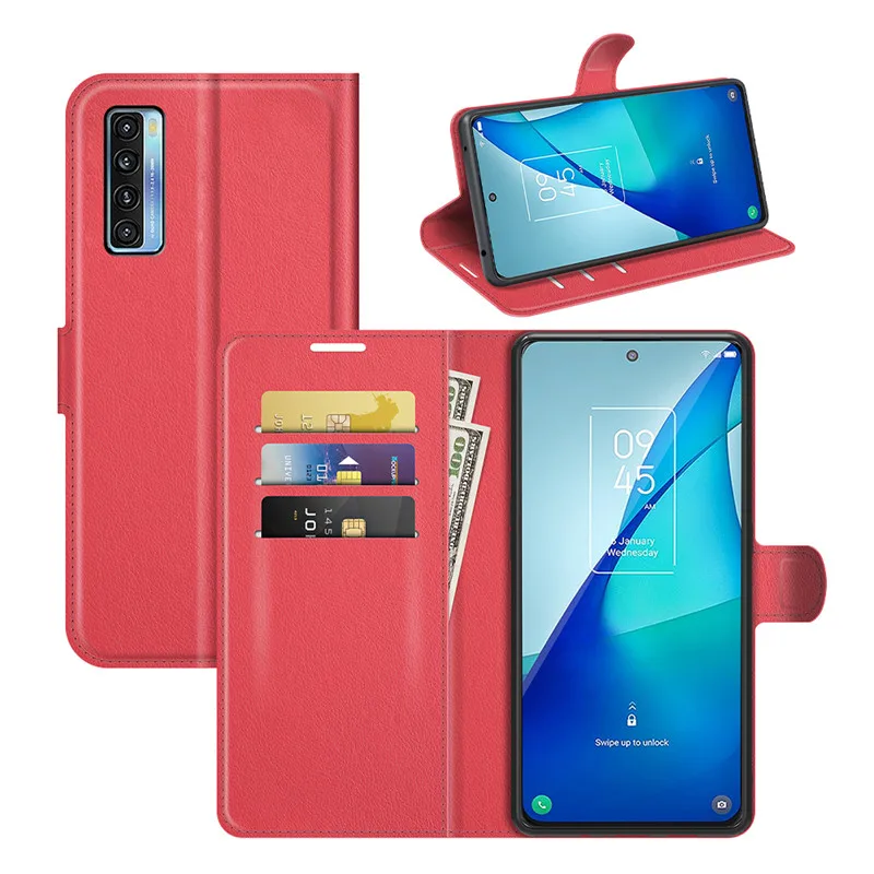 

High Quality Simple Soft TPU + Leather Shockproof Wallet Flip Leather Back Cover For TCL 20 5G 20L 20L Plus Mobile Phone Cases