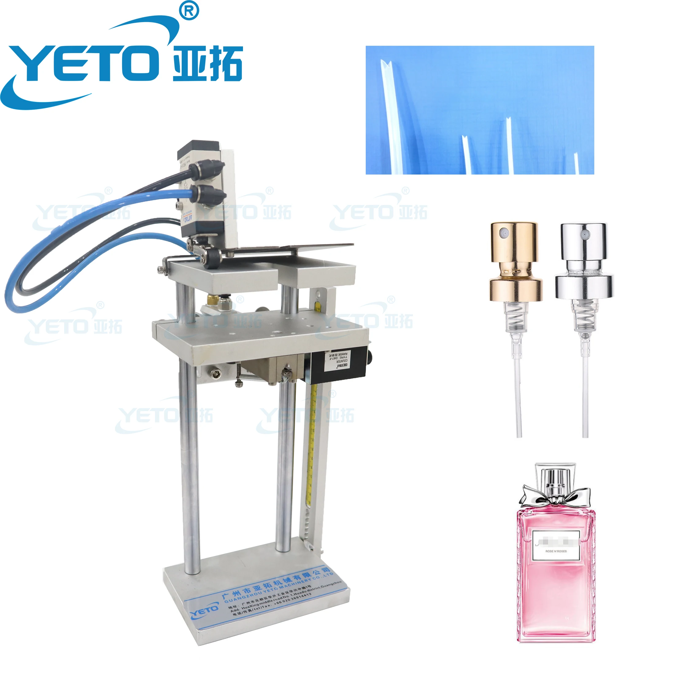 

YETO-Semi Automatic Perfume Pump Plastic Tube Pipe Cutting Machine Sprayer Bottle Lotion Pump Dip Tube Cutter Fixed Equipment