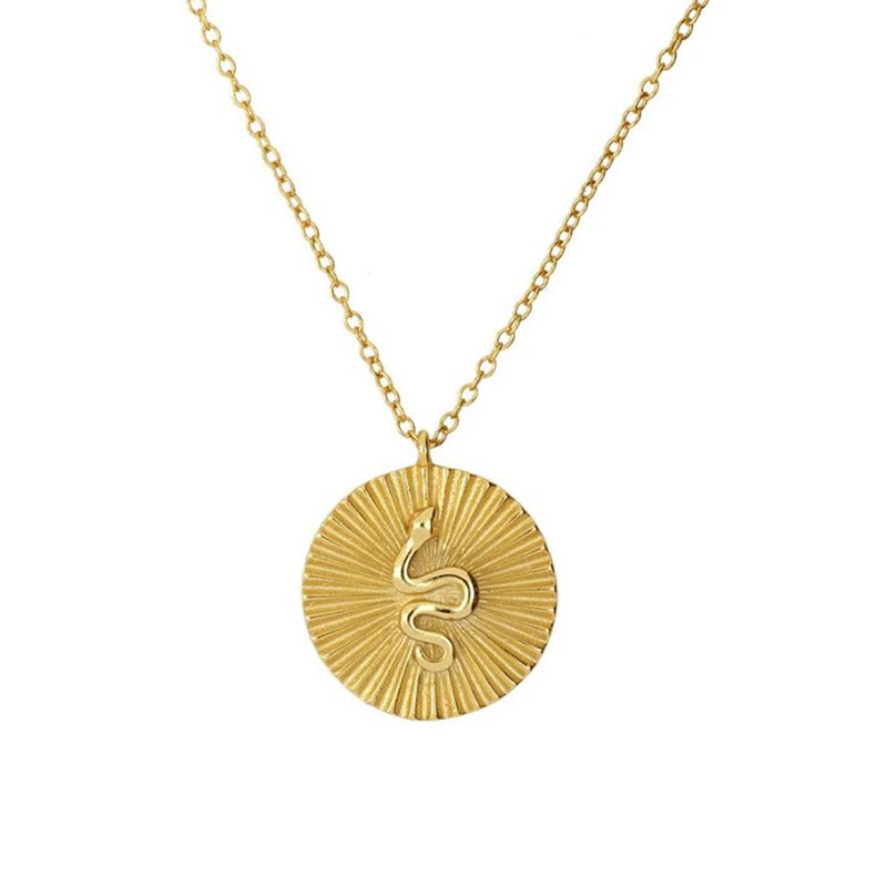 Sterling Silver 925 jewellery necklace Round Brand Charm Gold snake pendant necklace women