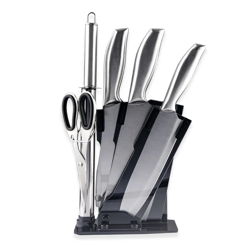 

New design popular hot selling acrylic holder durable stainless steel kitchen knife set