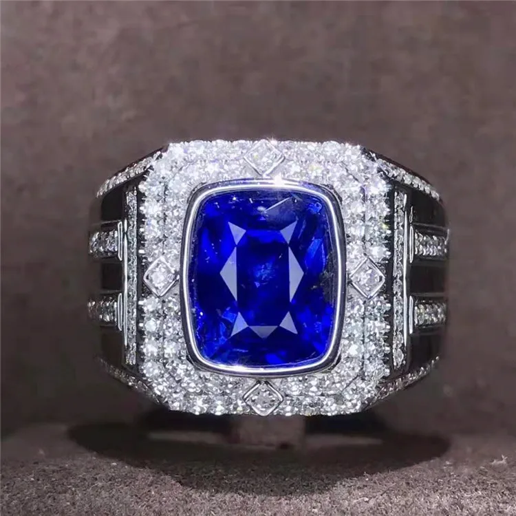 

new arrivals luxury wedding diamond gemstone jewelry 18k gold 3.73ct Burma natural royal blue sapphire ring