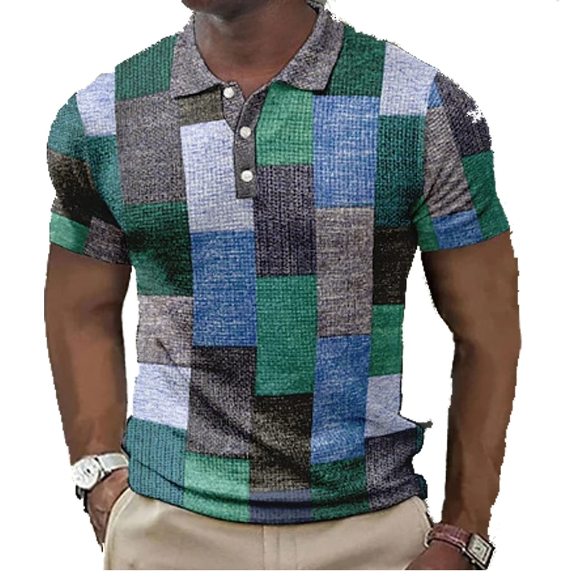 3D Digital Sublimation Printed Anime Geometric Pattern Polo Shirt