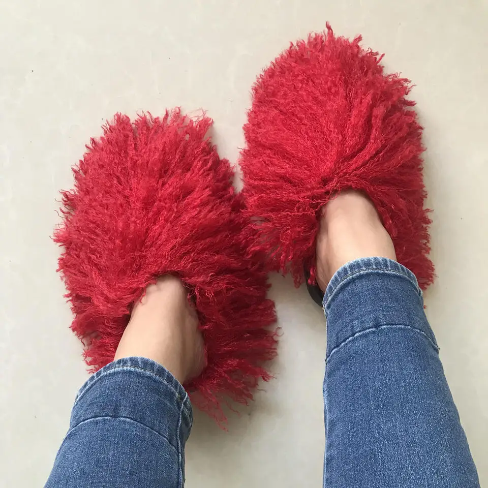

wholesale slides slippers fashion fur slippers outdoor indoor winter tibet lamb fur slides fluffy slippers