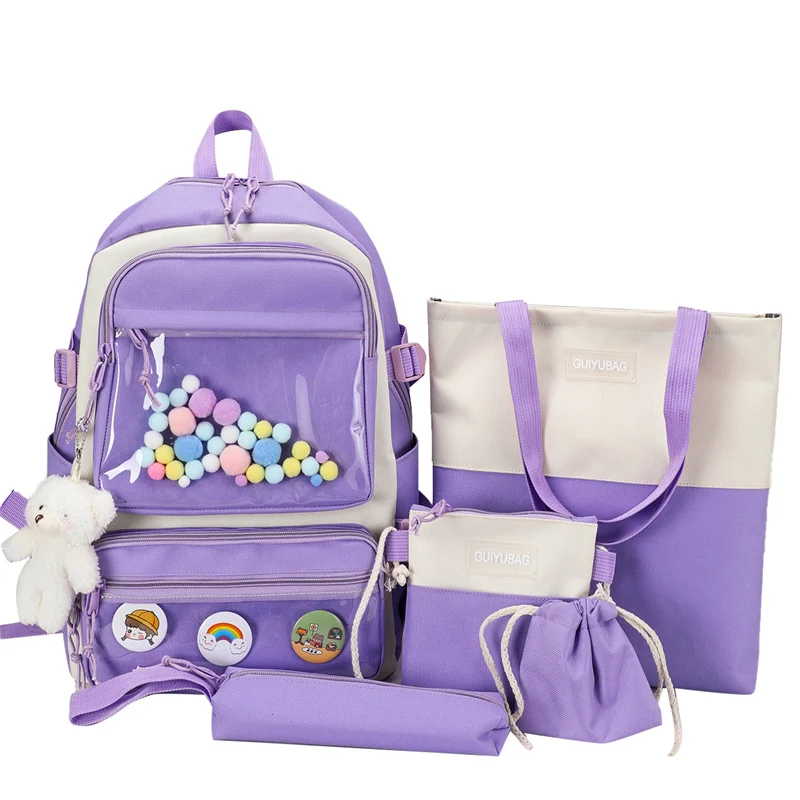 

2021 Large Capacity Backpacks Set 5 in 1 Waterproof School Bags College Laptop Backpack For Girls